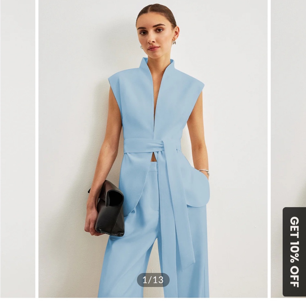 Elegant Blue Women’s belted peplum top commense